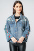 Denim Blue Floral Embroidery Flare Sleeve Jacket