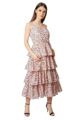 Floral Ruffle Wrap Front Summer Midi Dress