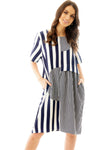 Striped Linen Look Smock Dress