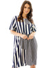 Striped Linen Look Smock Dress in navy