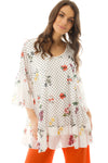 Oversized Floral And Polka Dot Print Floaty Top in white