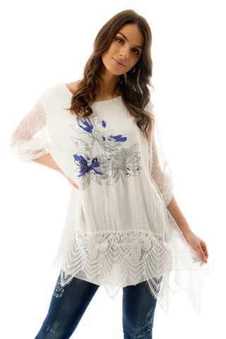 Floral Print Lace Insert Top