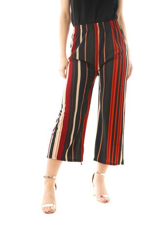 Black and Red Pin Stripe Culotte Stretch Trousers