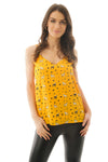 Dog and Polka Dot Print Vneck Strappy Cami Vest Top in mustard