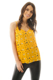 Dog and Polka Dot Print Vneck Strappy Cami Vest Top in mustard