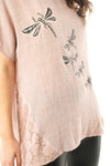 Dragonfly Design Linen Lace insert Top