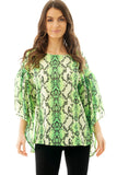 Green Snakeskin Printed Chiffon Floaty Sleeve Top