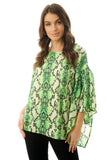 Green Snakeskin Printed Chiffon Floaty Sleeve Top in neon green