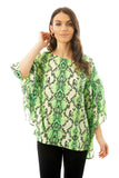 Green Snakeskin Printed Chiffon Floaty Sleeve Top