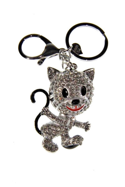 Cat Kitten Diamante Bag Charm Keyring