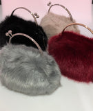 Faux Fur Purse/Bag with Ball Clasp Fastening