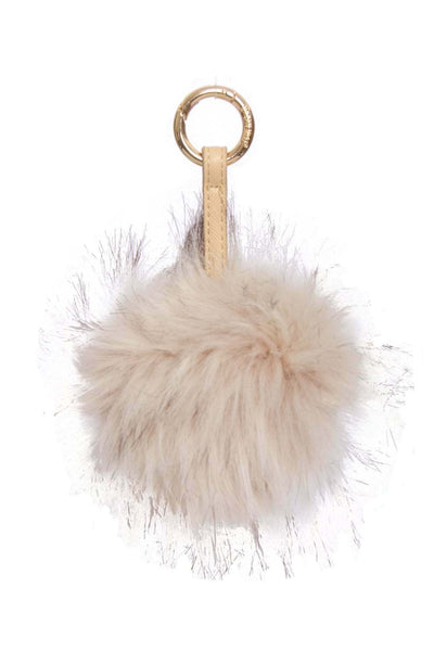 FAUX Raccoon Pom Pom Keyring Charm with Leather Strap