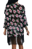 Floral Print Fringed Kimono