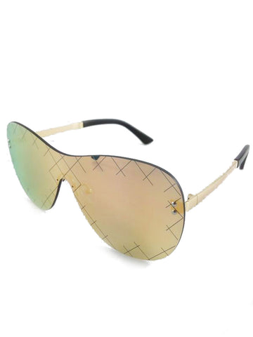 Rimless Shield Cross Pattern Sunglasses