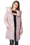 Long Quilted Faux Fur Hooded Coat