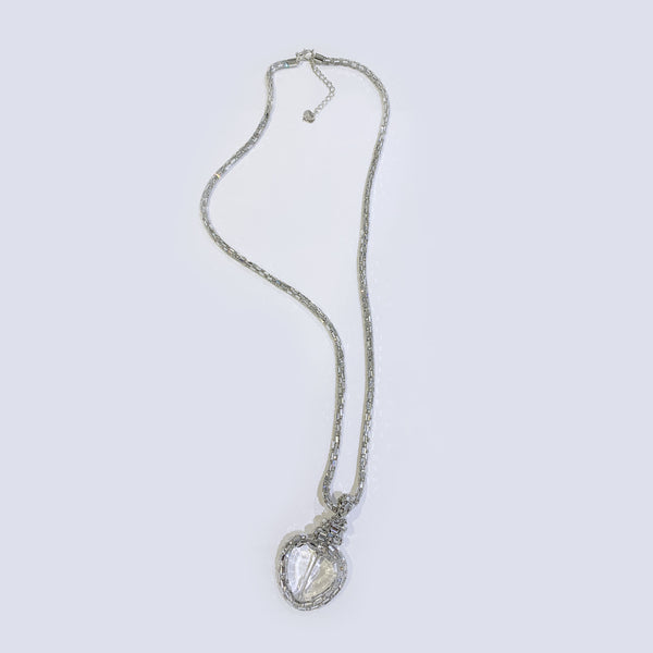 DIAMANTE AND BAGUETTE GEM CHAIN AND CRYSTAL HEART NECKLACE