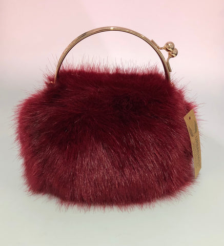 Faux Fur Purse/Bag with Ball Clasp Fastening
