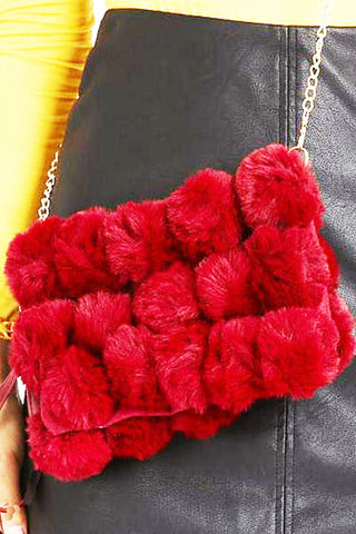 Fluffy Faux Fur Pom Pom Chain Bag