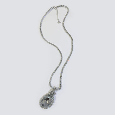 DIAMANTE AND BAGUETTE GEM CHAIN AND CRYSTAL TEARDROP NECKLACE