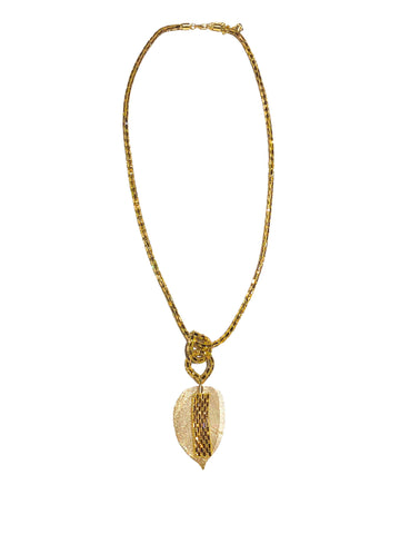 Sparkly Diamante gem Long Necklace with Delicate Leaf Pendant