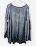 Long sleeve Multiple heart Rhinestone Top