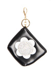 Leather Look Flower Diamante Zip Purse Bag Charm Keyring