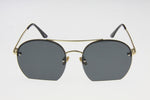 Black Gold Metal Frame Double Bridge Flat Bottom Sunglasses