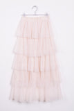 Ruffles Pearls Beading Mesh Tulle Long Skirt