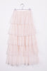 Ruffles Pearls Beading Mesh Tulle Long Skirt