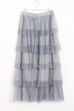 Ruffles Pearls Beading Mesh Tulle Long Skirt