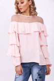 Mesh Ruffle Detail Blouse Top