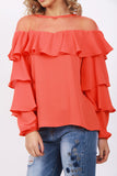 Mesh Ruffle Detail Blouse Top