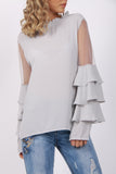 Mesh Ruffle Sleeve Blouse Top