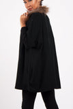 Oversized Fur Trim Collar Knitted Jumper in black/fox