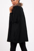Oversized Fur Trim Collar Knitted Jumper in black/fox
