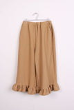 Ribbed Knit Puffer Sleeve Jumper and Wide Leg Ruffle Culotte Trouser Co-Ord Set
