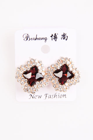 MAROON STONE WITH DIAMANTE EARINGS
