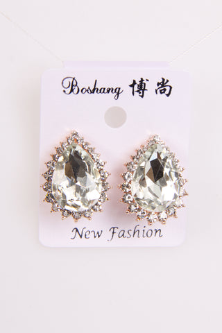 Tear Drop Diamond cut Clip on earrings with diamante