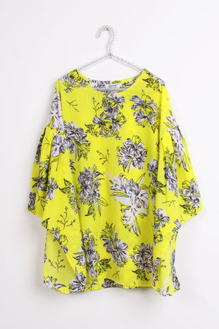 Neon Green Floral print new women top bell sleeve