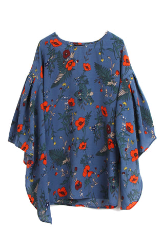 Navy Blue Bell Sleeve Floral Top