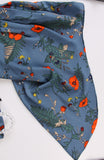 Navy Blue Puffer Sleeve Floral Print Top 