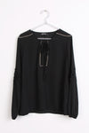 Studded Neck Lace Applique Sleeves Blouse Top