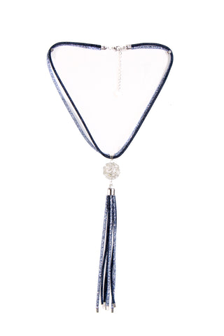 Diamante Crystal Mesh Wrap Pearl Tassel Long Necklace