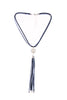 Diamante Crystal Mesh Wrap Pearl Tassel Long Necklace