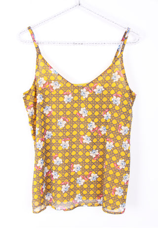 V Neck Floral Check Print Strappy Cami Top