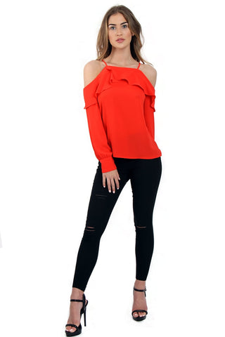 Cold Shoulder Ruffle top with long sleeves