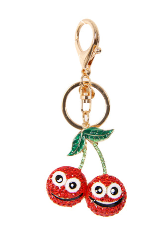 Cherry Emoji Diamante Bag Charm Keyring