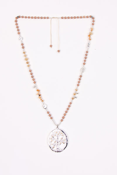 Long Beads Necklace with Tree Of Life Pendant