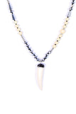 Long Ivory Beads Chain Necklace with Horn Pendant