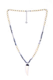 Long Ivory Beads Chain Necklace with Horn Pendant